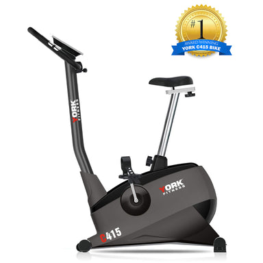 York C415 Exercise bike Indoor cycling Fitness equipment Cardio workout Adjustable resistance LCD display Pulse sensors Ergonomic design Magnetic resistance Pedal straps Comfortable seat