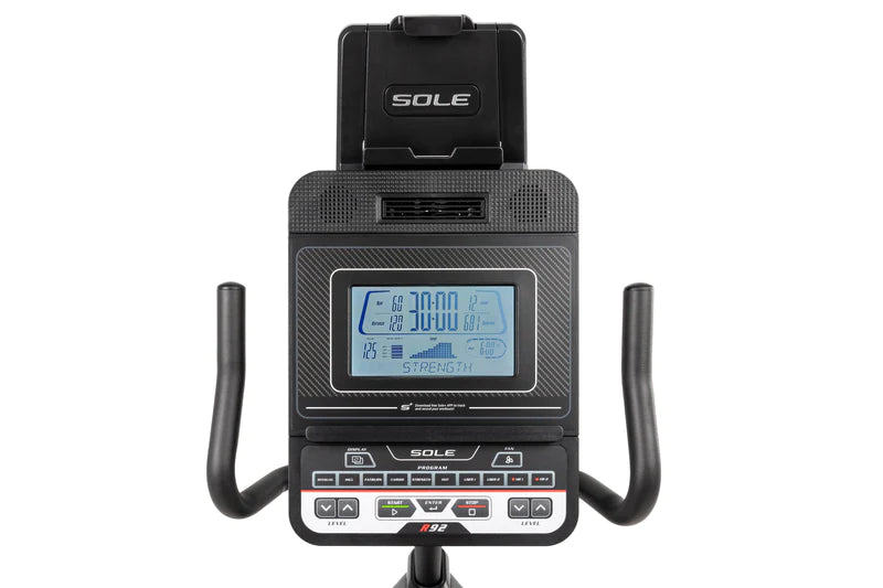 Sole R92 Exercise bike Fitness equipment Indoor cycling Home gym Cardio workout Stationary bike Adjustable seat Resistance levels LCD display Bluetooth connectivity Workout programs