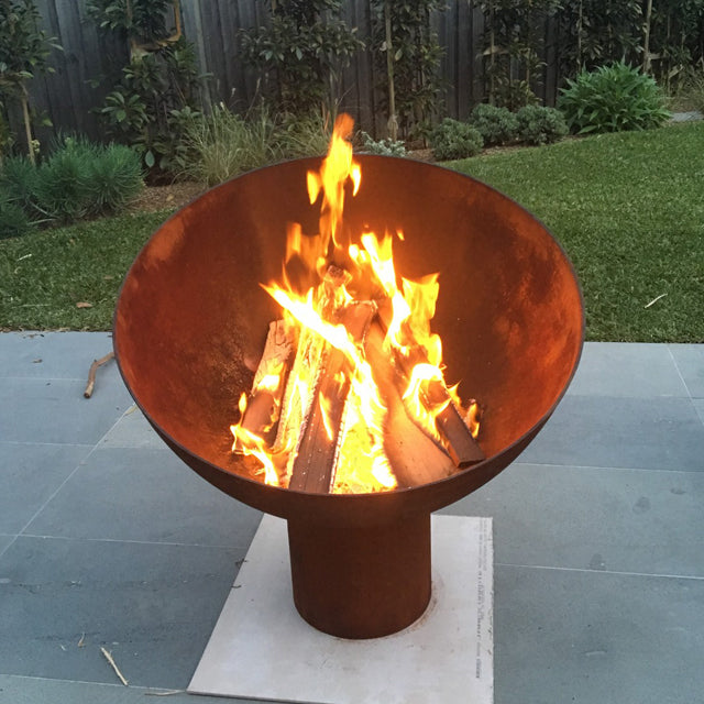 Goblet firepit, outdoor living space, sleek design, heating, camping