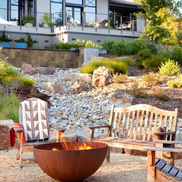 Goblet firepit, outdoor living space, sleek design, heating, camping