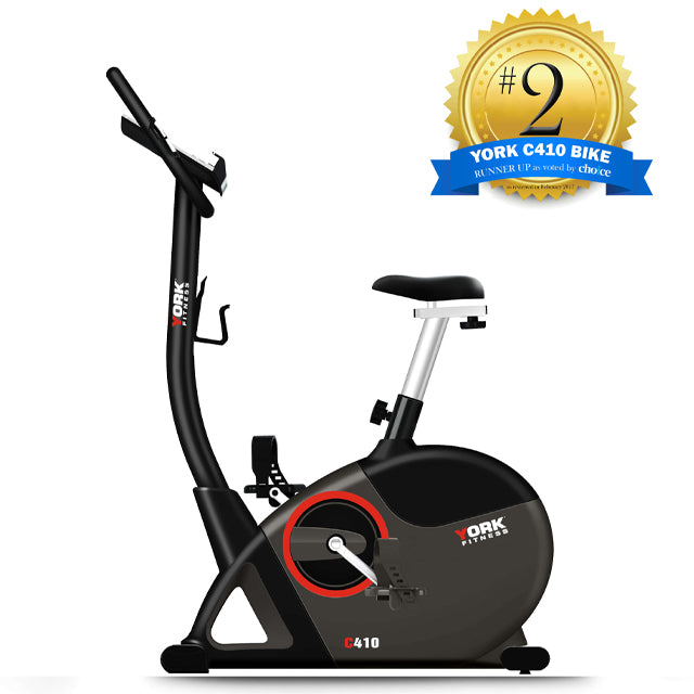 York C410 Exercise Bike Indoor cycling Fitness equipment Cardio workout Stationary bike Home gym Adjustable resistance LCD display Workout programs Ergonomic design